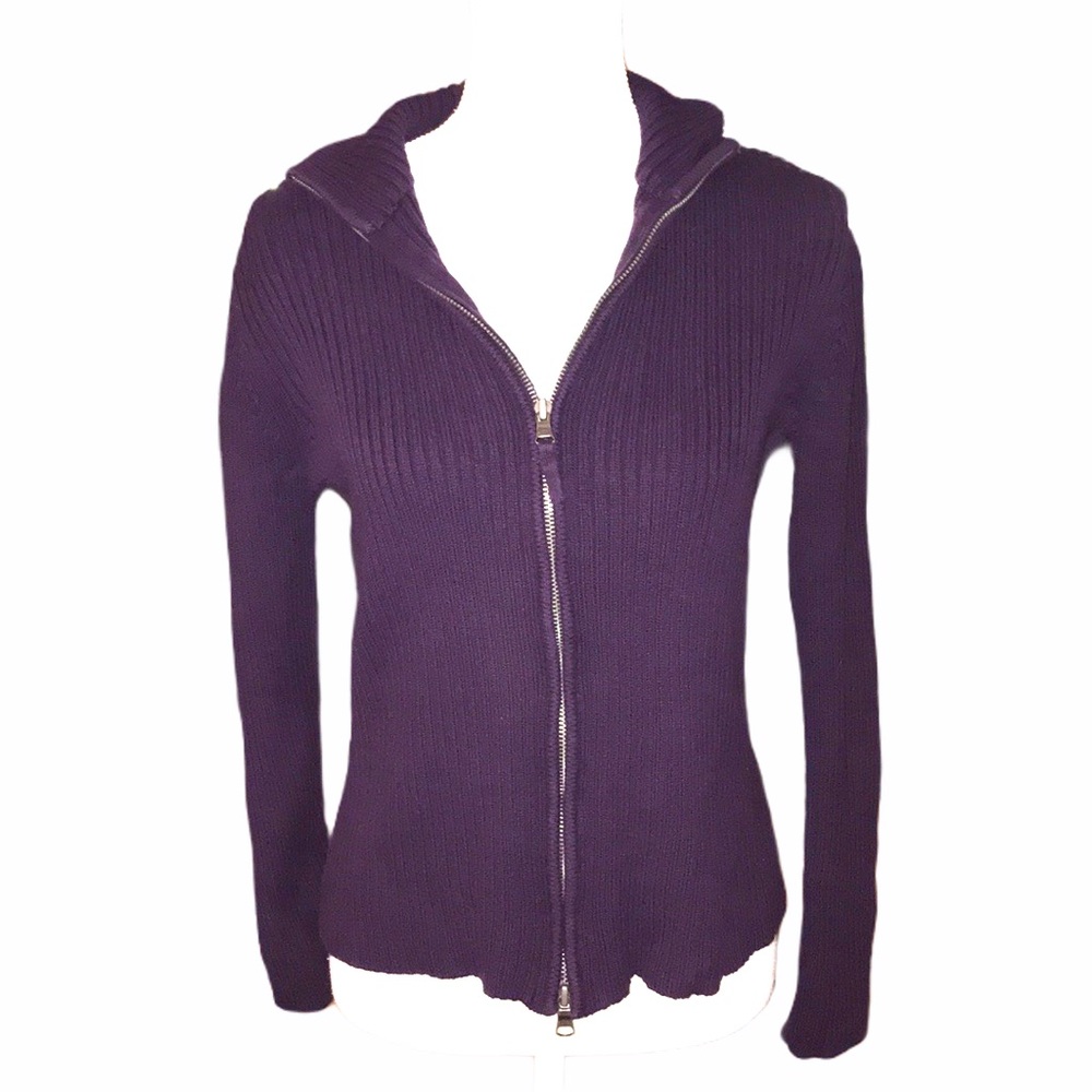 Lauren Ralph Lauren purple zipup ribbed turtleneck - Picture 2 of 7